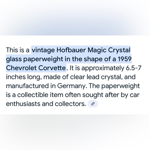 Magic Crystal Hofbauer 1959 Corvette W. Germany 24% PbO Lead Crystal Paperweight - Picture 8 of 9